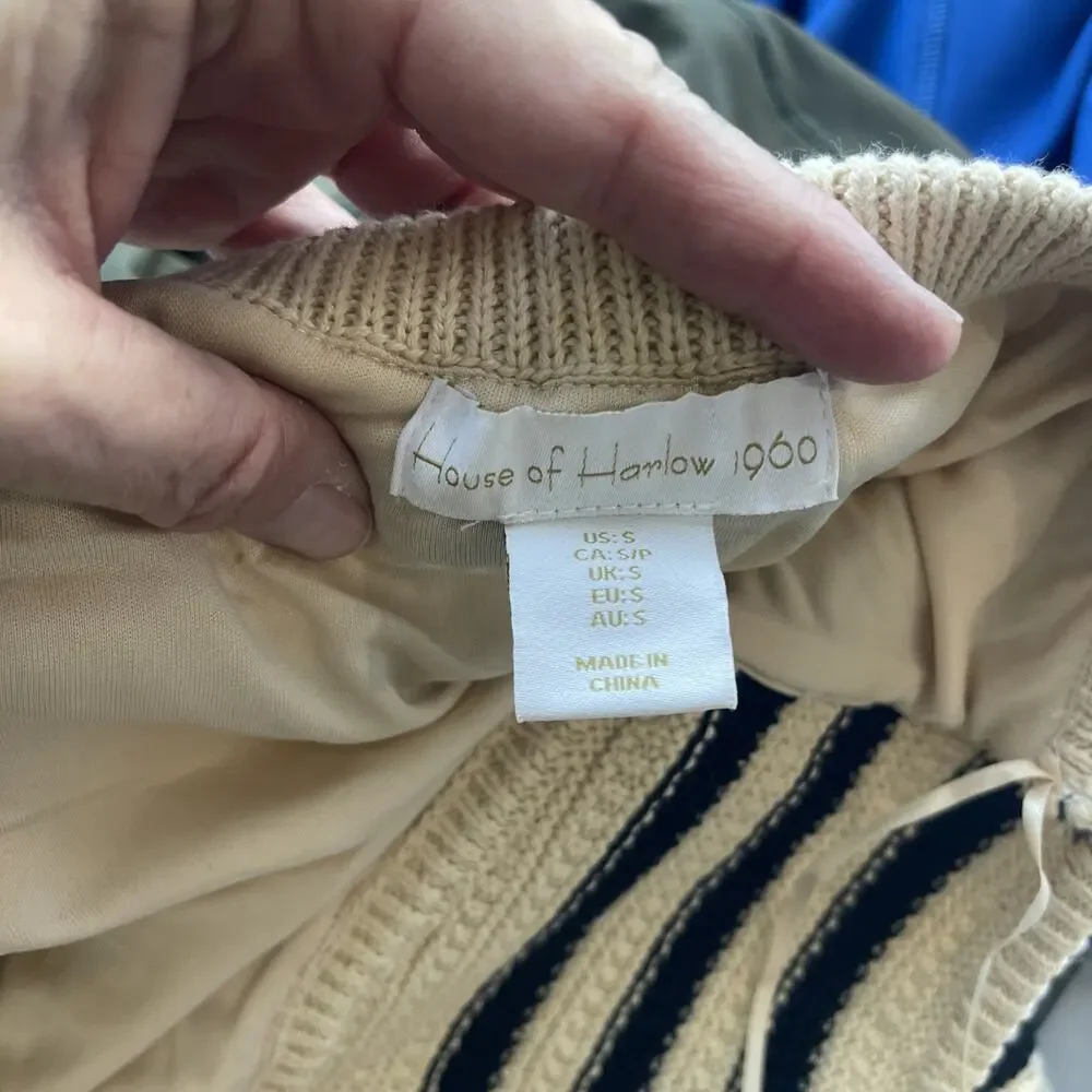 House of Harlow 1960 Tan Black Stripe Crochet Halter Midi Dress Size Small Boho - Picture 9 of 13